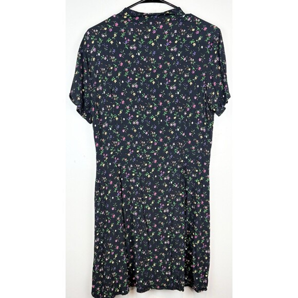 Gap Fit And Flare Button-Front Black Floral Print Dress Knee Length Y2K, Large - Picture 6 of 8